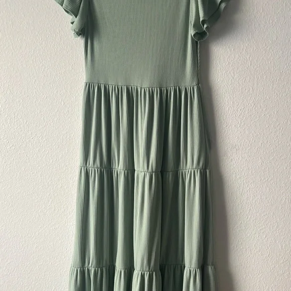 See You Monday Sage Green Twist-Front Tiered Midi Dress - Picture 4 of 6
